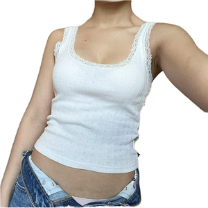 Top de Tirantes de Algodón Blanco con Estampado de Verano para Mujer, Estilo Y2K Popular de INS, Cuello Cuadrado, Transpirable, Informal, con Encaje - Product Image 1