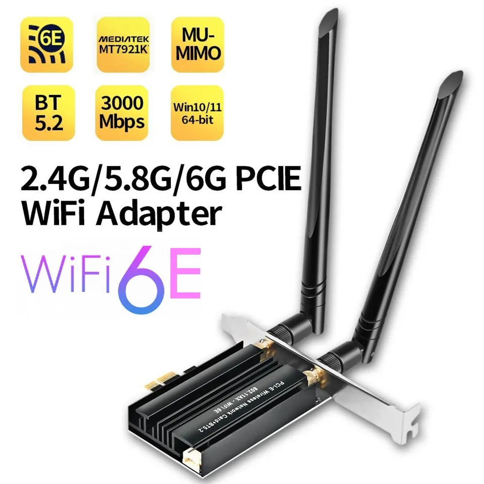 3000Mbps Wifi 6E PCI-E mạng không dây Card ax1800 802.11ax 3 băng tần kép 2.4G/5G/6Ghz 2 trong 1 PCI E PCIe Wifi Bluetooth Adapter