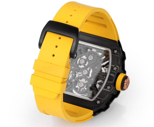 Fashion Waterproof <b>Watch</b> Skeleton Movement Carbon Fiber <b>Case</b> Yellow Rubber Strap Sports <b>Watch</b> Men's Mechanical Wristwatch - Product Image 4