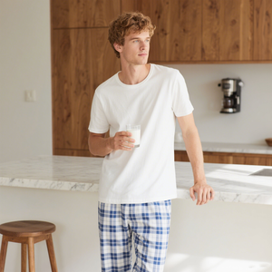 Pantaloni <span class=keywords><strong>Pigiama</strong></span> Personalizzati a Gamba Larga in Flanella di <span class=keywords><strong>Cotone</strong></span> a Quadri con Coulisse Comodi Pantaloni da Casa per <span class=keywords><strong>Uomo</strong></span> - Product Image 5