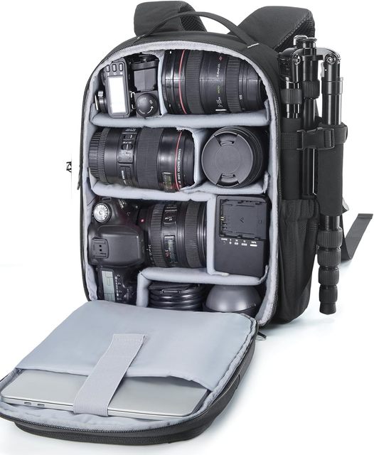 Small Camera Backpack, DSLR SLR Small Camera Bag Fits 13 Inch Laptop, Anti-theft Camera Backpack with Rain Cover & Tripod Holder