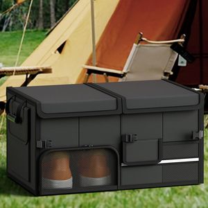 Boîte de rangement pliable 60L en tissu Oxford, carrée, multi-compartiments, avec poignée, pour voitures, SUV, berlines, camions, bureau, <span class=keywords><strong>garage</strong></span> - Product Image 1