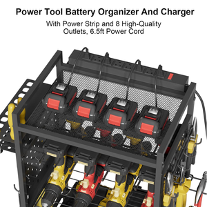 Hand Tool <b>Storage</b> Cart Garage Tool Movable <b>Storage</b> <b>Rack</b> with Integrated Drill Holders and Multi Tool Hooks - Product Image 4