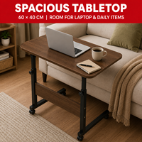 Table de lit réglable et extensible sur roulettes - Bureau mobile pour ordinateur portable, lit, canapé, chaise, plateau en bois MDF, table en forme de C réglable en hauteur