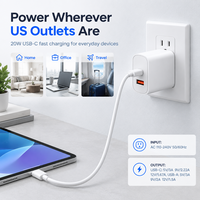 Pengisi Daya Dinding Dual Port PD20W QC18W, Adaptor Daya Pengisian Cepat USB A+Type C dengan Colokan US EU untuk Smartphone dan Tablet