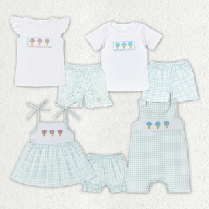 Boutique Summer Hot Air <b>Balloon</b> Embroidery Sibling Matching Sets Baby Toddler Outfits Casual Girls Boys Kids Clothing - Product Image 1