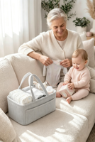 Panier de rangement pour chambre d'enfant en velours côtelé doux de qualité supérieure avec séparateurs amovibles et poignées, organisateur portable, cadeau pour la liste de naissance et la fête prénatale