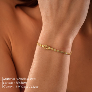 Bracciale alla <span class=keywords><strong>Moda</strong></span> EManco con Nodo Placcato <span class=keywords><strong>Oro</strong></span> 14k in Acciaio Inossidabile 316l con Catena a Serpente Annodata Rotonda per Coppie - Product Image 2