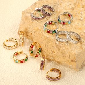 <b>Fashionable</b> Minimalist Creative Colorful Zircon <b>Earrings</b> 18K Gold Plated Waterproof Stainless Steel Jewelry Huggie <b>Hoop</b> <b>Earrings</b> - Product Image 1