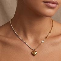 Colliers tendance en zircon avec chaîne maille forçat, plaqués or 18 carats, en acier inoxydable inaltérable, pendentifs élégants pour femmes