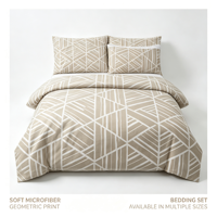 Parure de lit beige à imprimé géométrique 4 pièces en microfibre, drap-housse, housse de couette, taies d'oreiller, linge de lit pour hôtel et maison, vente en gros