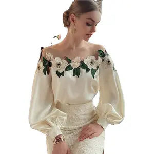 Camisa con Estampado Floral y Parches, Blusa de Moda Primavera Verano 2023, Estilo Coreano, Elegante Camisa de Manga Larga con Encaje para Mujer - Product Image 1