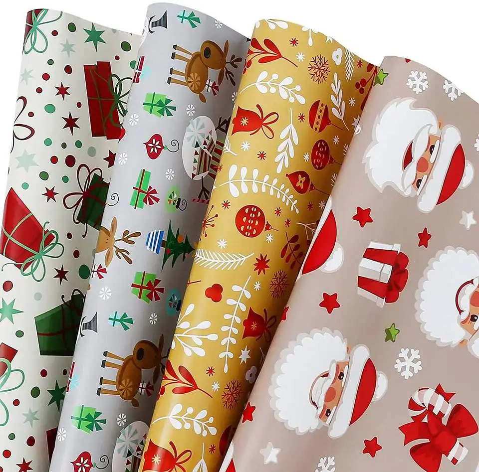 Custom logo printed 80gsm Christmas wrapping paper luxury children' surprise gift wrapping paper