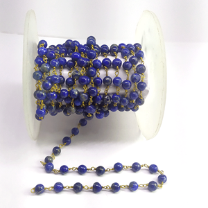 Natural Rainbow Moonstone Smooth 3mm Round Beaded Brass Wire Wrapped High Quality Handmade <b>Rosary</b> Chain by Johariz - Product Image 1