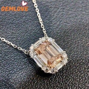 GEMLOVE Women's White Gold Diamond <b>Necklace</b> Emerald Cut 2ct Fancy Pink Natural Diamond Classic Engagement Jewelry - Product Image 6