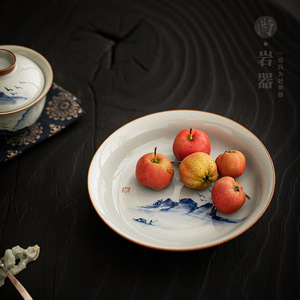 Bandeja de té de cerámica pintada a mano con diseño de paisaje escénico redondo para ceremonia del té, uso decorativo - Product Image 3