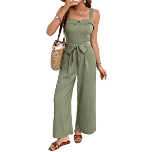 Mono sin mangas de cintura alta y pierna ancha para mujer, estilo casual de primavera, control de abdomen, 100% poliéster peinado, hecho en India. - Product Image 2