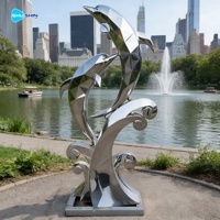 Sculpture de dauphin en acier inoxydable, ornement de parc extérieur personnalisé moderne, statue d'animal marin