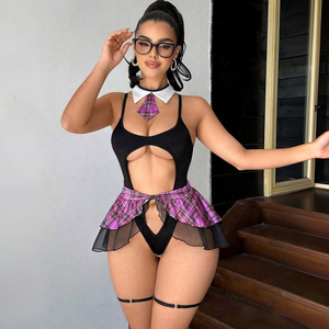 Conjunto <span class=keywords><strong>de</strong></span> Lencería con Falda a Cuadros Sexy, Estilo Vintage, Disfraz <span class=keywords><strong>de</strong></span> Juego <span class=keywords><strong>de</strong></span> Roles, Ropa <span class=keywords><strong>de</strong></span> Dormir Sensual para Mujer, Venta al Por Mayor - Product Image 1