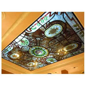 Rechteckige Buntglas decke Eingebaute LED-Leuchten für das Cafe Del Oriente Esszimmer Handgemachte Tiffany Glasmalerei Kuppel