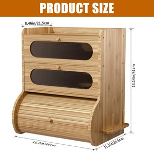 Boîte à pain en bambou à 3 niveaux avec couvercle pour le rangement des aliments dans la cuisine, organiseur multi-étages pour pâtisseries, fruits et pain - Product Image 5