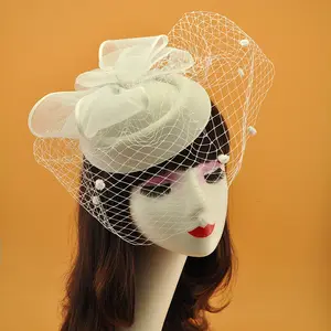 Genya Vintage Fascinator Hat Bow Mesh Face Veil Hat Headwear and Lace Bride Veils for Tea Party Wedding