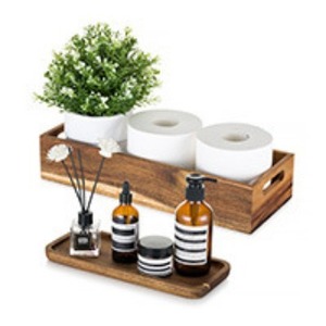 Boîte de rangement en bois Hanobe, rectangulaire, en bois massif, organiseur de salle de bain, porte-papier toilette, plateau décoratif pour comptoir - Product Image 5
