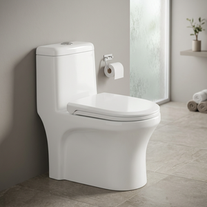 WC monobloc UF en céramique indienne, monobloc, à chasse directe, blanc, à poser au sol, avec couvercle de siège - Product Image 3
