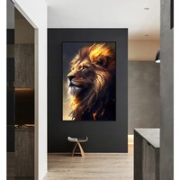 Poster singa hitam dan emas seni dinding besar Modern lukisan minyak cetak kanvas hewan untuk dekorasi ruang tamu rumah
