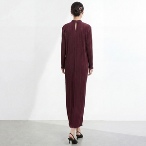 Robe longue en tricot de style chinois PY, col mandarin, manches longues, coupe ajustée, couleur unie, tenue décontractée d'automne - Product Image 5