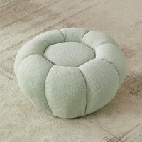 Vente Directe Usine Pouf Citrouille Rond en Velours Blanc Adorable, Siège d'Appoint pour Salon