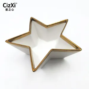 Berbentuk bintang 6 inci alat makan kreatif mewah mangkuk putih dan emas keramik