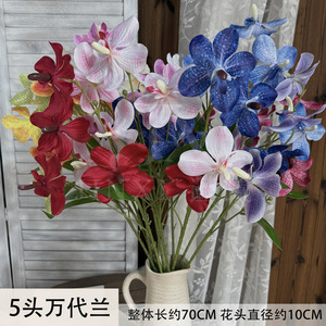Orchidées artificielles Jinxi Vanda à 5 têtes, fleurs en soie, décoration de mariage et de maison, légères, accessoires de photographie en extérieur - Product Image 3