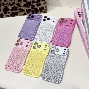 <span class=keywords><strong>Funda</strong></span> de Teléfono de Lujo con Purpurina y Estampado de Leopardo para <span class=keywords><strong>iPhone</strong></span> 17 Pro Max 16 <span class=keywords><strong>13</strong></span>, Estilo Y2K, Rosa Brillante, Borde Ondulado 3D, Película Protectora de Lente Integrada - Product Image 2