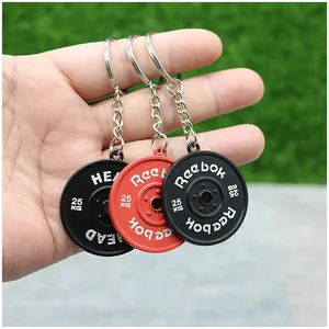 Custom weight lifting plate key chain metal gym fitness keyring for gift and souvenir keychain