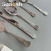 SANOSH Vintage Geprägtes 304 Edelstahl Tortenmesser und Servierset mit Messer, Löffel und Spatel für Bankett-Service und Festtagsgeschenke