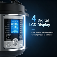Cuisinière électrique multifonctionnelle 6L 14-en-1 en acier inoxydable avec écran LCD numérique, commande à une touche, cuve intérieure antiadhésive