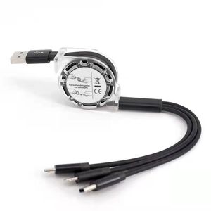 Multi Functional <b>3</b> In 1 Nylon Charging <b>Cable</b> Data <b>Cable</b> Retractable With <b>USB</b> Type C Micro <b>Usb</b> And Lightning Connectors - Product Image 2