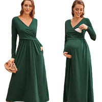 Vente en gros de robe de maternité décontractée à manches longues, robe longue de couleur unie avec croix ample, coupe ajustée