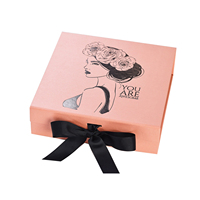 Luxuriöse Rosa Magnetische Faltbare Geschenkbox Maßgefertigte Starre Kartonverpackung mit Seidenband-Verschluss für Haarverlängerungen und Kleidung