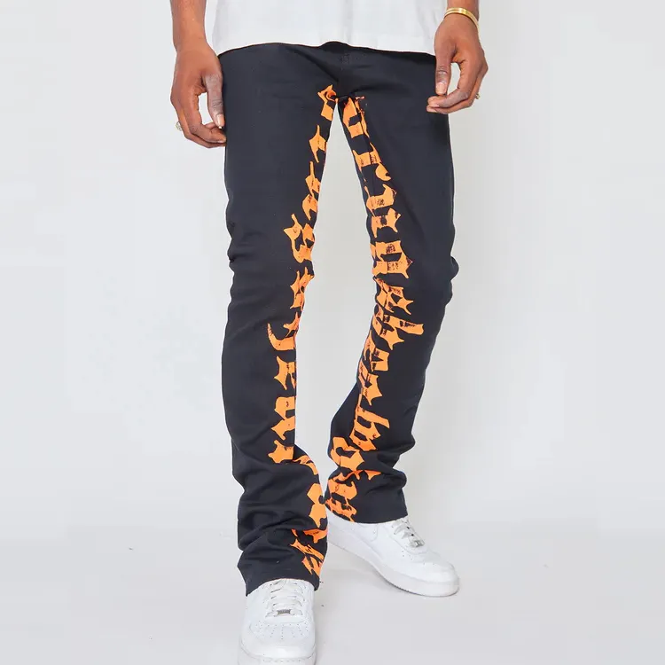 Custom Pants Manufacturer Inside Letter Silk Screen Printed Logo Stacked Pant Trousers For Men