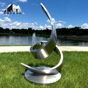 Sculpture abstraite torsadée en acier inoxydable poli miroir, grande taille, pour extérieur, avec ornements <span class=keywords><strong>d</strong></span>'oiseaux en vol - Product Image 4