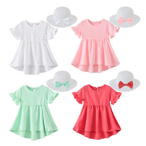 Vestido Casual de Verano para Niñas, Vestido de Manga Corta, Vestido Tipo Camiseta para Niñas, Vestido de Color Sólido con Corte Asimétrico para Bebés - Product Image 1