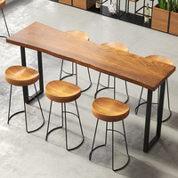 Ensemble de table et chaise basse en bois, mobilier de restaurant, pied en métal, bar haut, avec bordure droite, offre spéciale, 12 pièces