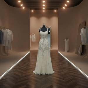 Vestido Largo de Georgette de Lujo para Mujer con Pedrería de Cristal, Elegante para Bodas, Fiestas y Banquetes - Product Image 1