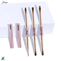 Ensemble de brosses à ongles en nylon double face avec manche métallique rose brillant, idéal pour l'art des ongles en gel, directement de l'usine