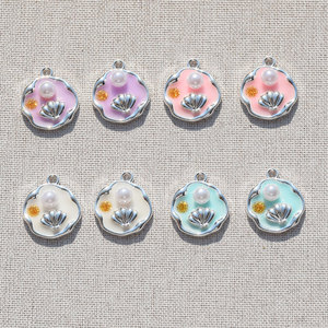 Pendentifs en alliage incrustés de coquillages avec perle de forme irrégulière pour la fabrication de boucles d'oreilles, couleurs bleu, rose, violet, blanc, accessoires de bijouterie GJ312 - Product Image 3