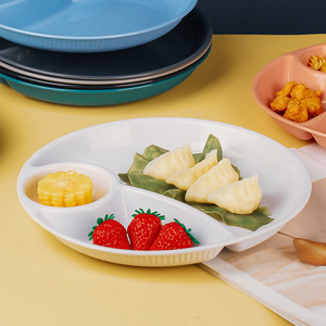 Assiette ronde créative à trois compartiments pour les collations et plats de fête, assiette à compartiments de couleur unie - Product Image 3