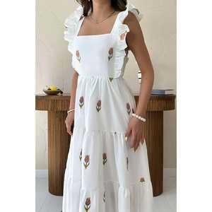 Vestido de Novia al por Mayor Naranja sin Mangas con Volantes - Product Image 2