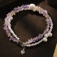 Bracelet artisanal double couche en perles naturelles et améthyste, bijoux de luxe légers et polyvalents, vente en gros